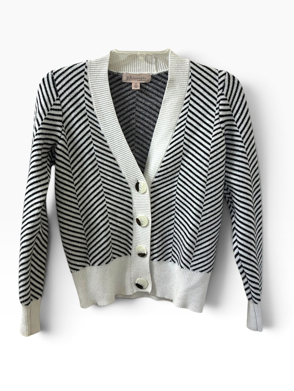 Philosophy Cozy Chevron Striped Cardigan Sweater Women's Size Small
